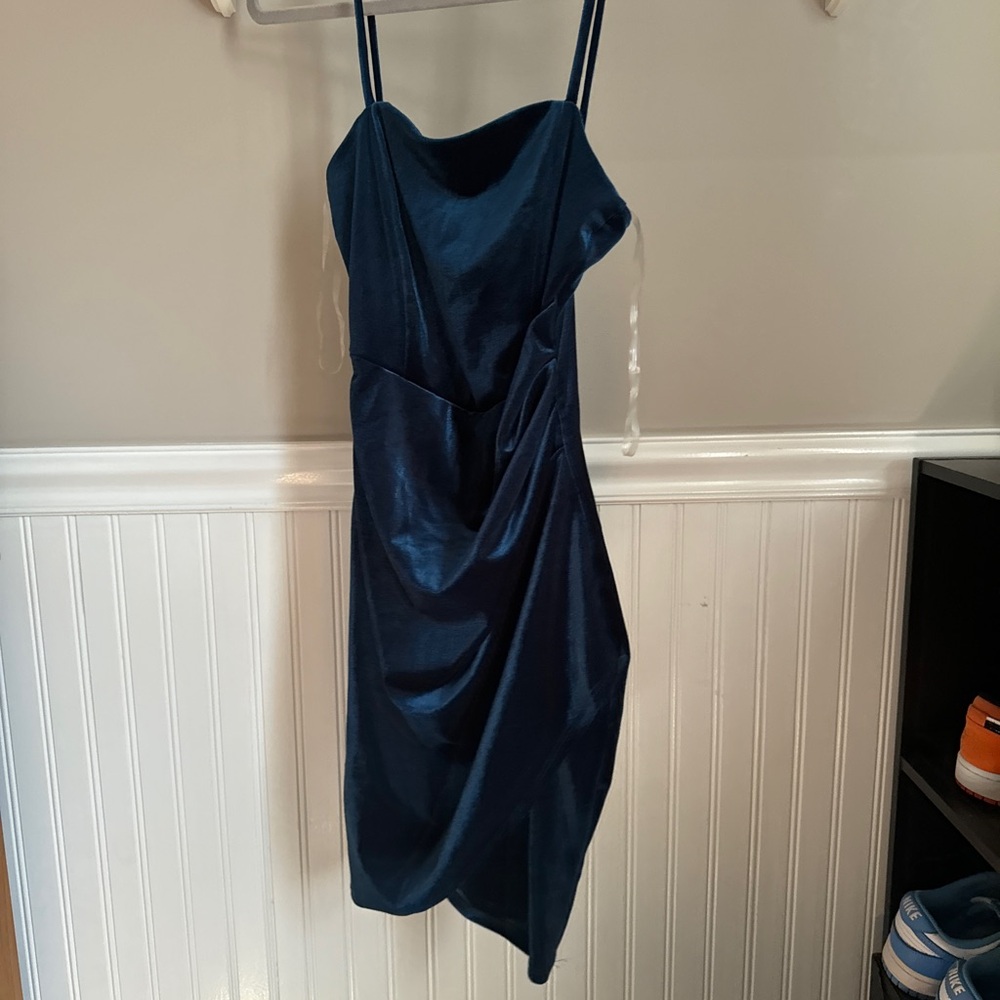 Windsor Blue Asymmetrical Ruched Cocktail Dress